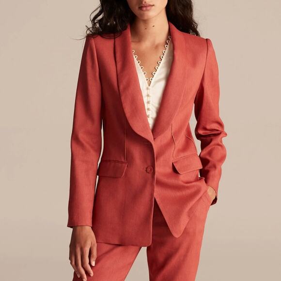 REBECCA TAYLOR Tailored Linen Suit Jacket Blazer Brick Red Orange {VV4} - Picture 2 of 8